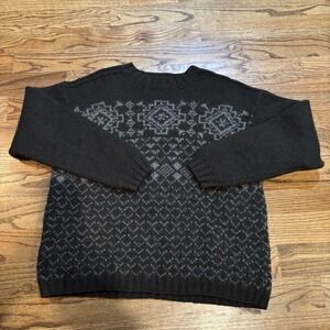 Jeffrey Banks Hand Knit Wool Shetland Sweater ‎ Olive Green Gray Size XL  Chunky